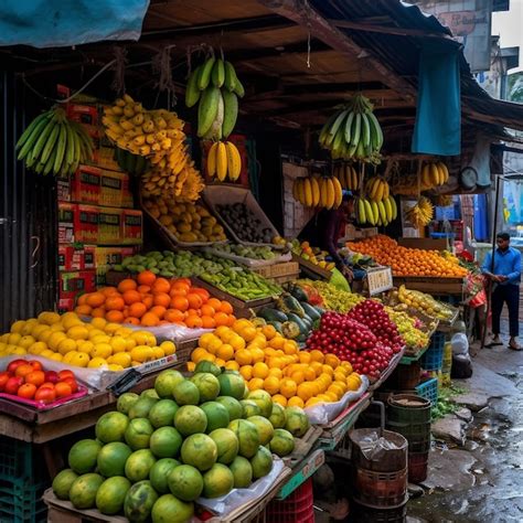 Premium AI Image | a fruit stand with bananas bananas and other fruits