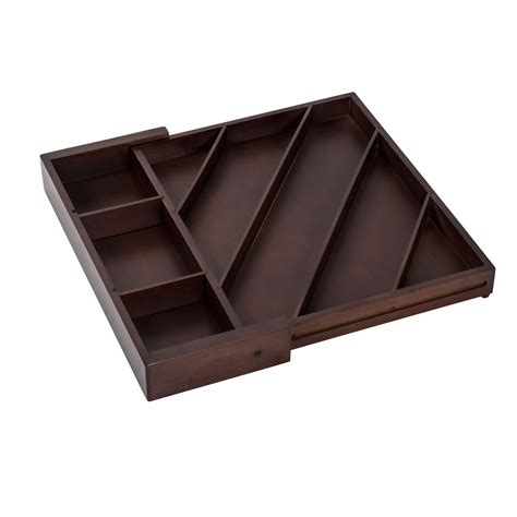 17'' Walnut Expandable Diagonal Bamboo Drawer Organizer with Adjustable ...