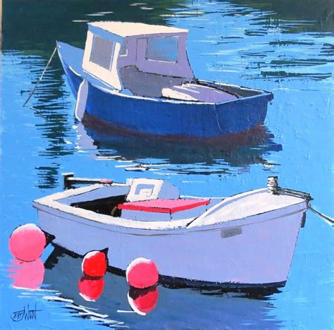 Harbour Boats Impressionist Paintings, Landscape Paintings, Boat Painting, Acrylic Artwork ...