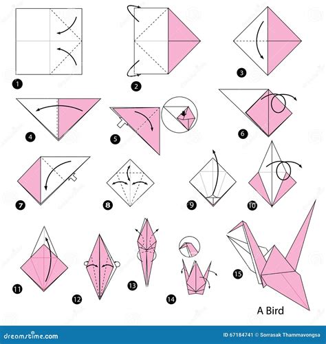 Step by Step Instructions How To Make Origami a Bird. Stock Vector ...