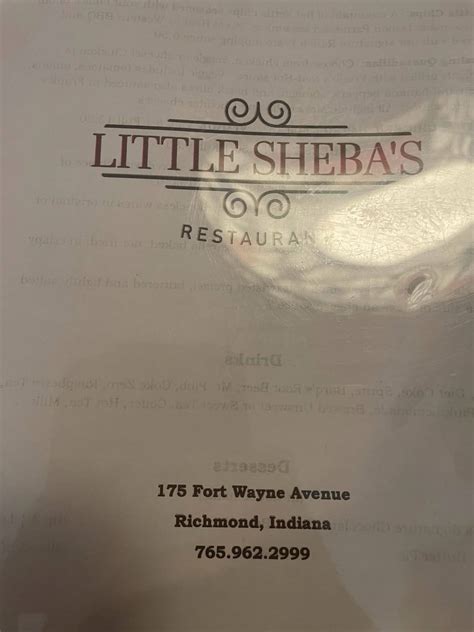 Menu at Little Sheba's restaurant, Richmond