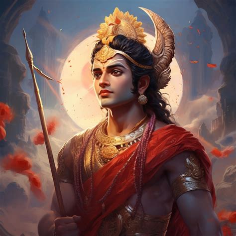 Hindu god Sri Rama with bow and arrows Shree Ram Navami or Dussehra ...