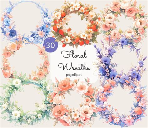 Floral Wreath Clipart Watercolor Flower Wreaths Clip Art - Etsy