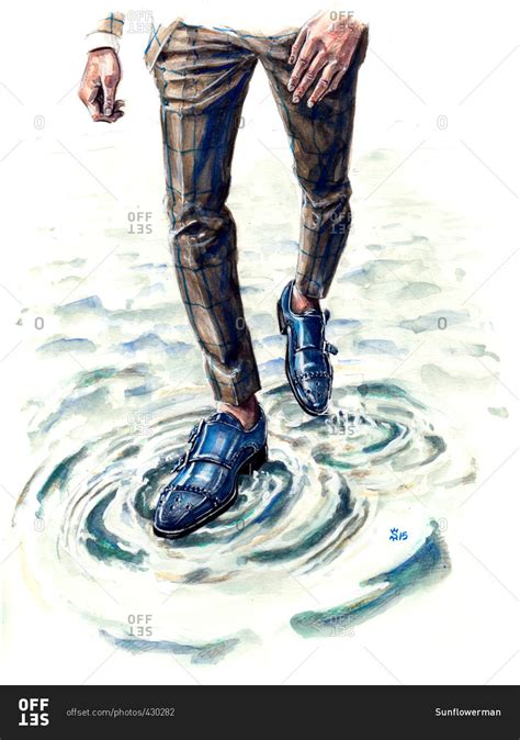 Illustration of man walking on water wearing brogue shoes stock photo - OFFSET