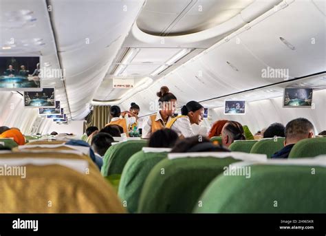 Addis Ababa, Ethiopia - April 23, 2019: Commercial plane interior ...