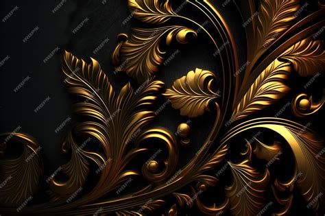 Premium Photo | Gold leaf pattern on a black background