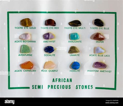 Sample card with a variety of African semi-precious stones Stock Photo - Alamy