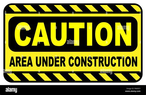 Caution area under construction sign in black and yellow over a white background Stock Photo - Alamy