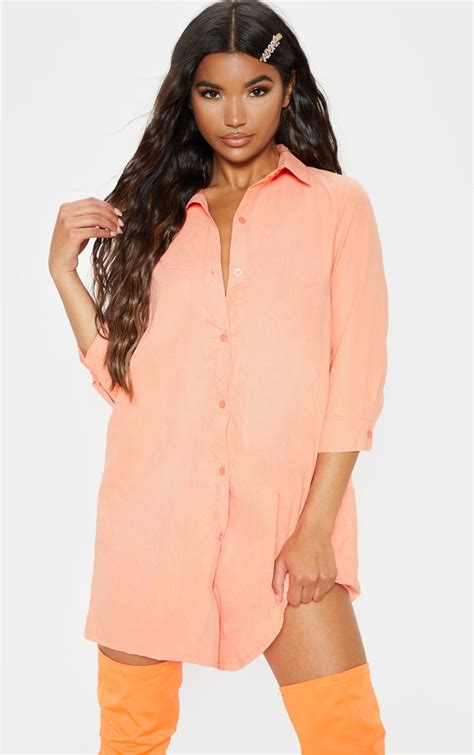 Peach Shirt Dress | Dresses | PrettyLittleThing USA