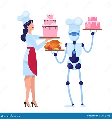 Human and Robot Chef Cooking Tasty Cake on the Kitchen. Stock Vector ...