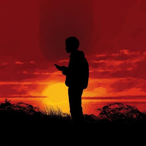 Premium AI Image | Silhouete of a Person Holding a Cell Phone Outside with Sunset