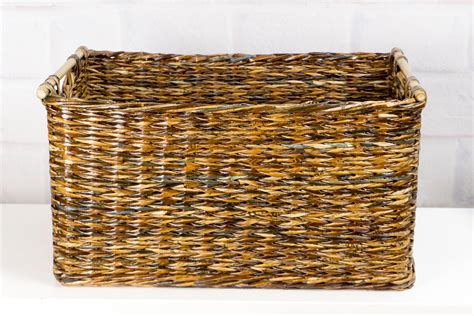 Large Rectangular Wicker Storage Basket With Label and Bamboo | Etsy