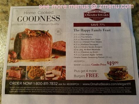 Menu at Omaha Steaks steakhouse, Royal Oak