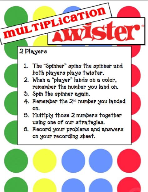 Multiplication Twister Directions | Math, Math lessons, Elementary math