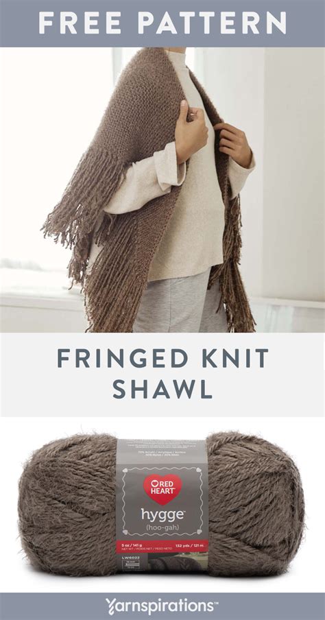 Free knit pattern using Red Heart Hygge yarn. Free Fringed Knit Shawl ...