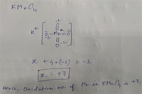 Oxidation number of Mn in KMnO4 is: