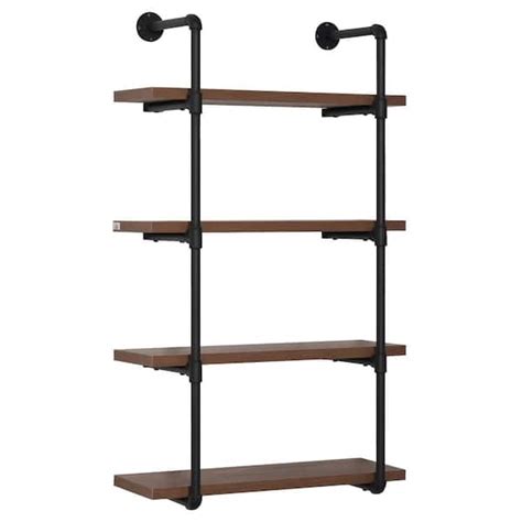 HOMCOM Modern 1.25 in. Rustic Brown 4-Tier Industrial Pipe Shelves ...