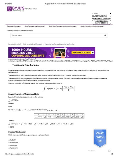 Trapezoidal Rule Formula Derivation With Solved Examples | PDF ...