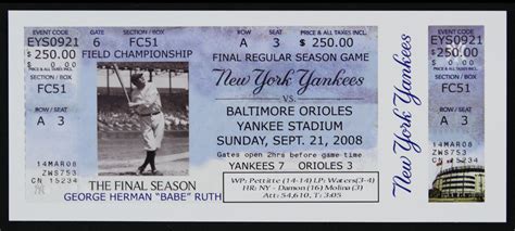 Lot Detail - 2008 (September 21) New York Yankees Final Regular Season Game at Yankee Stadium ...