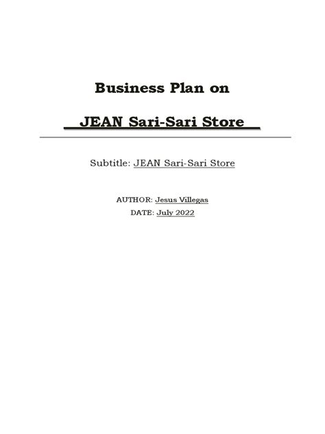 Business Plan On JEAN Sari Sari Store | PDF | Equity (Finance) | Business Economics