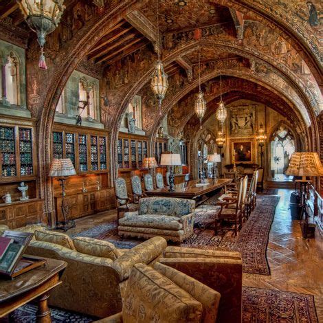 The Gothic Study at Hearst Castle in San Simeon, California, is a dramatic, beautiful old ...