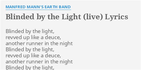 "BLINDED BY THE LIGHT (LIVE)" LYRICS by MANFRED MANN'S EARTH BAND ...