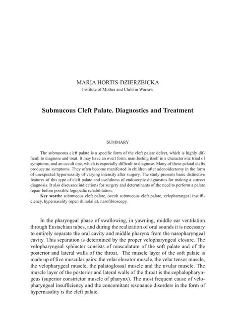 (PDF) Submucous Cleft Palate. Diagnostics and Treatment