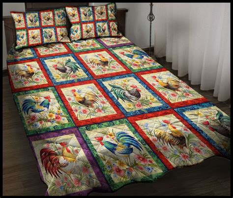 Chicken Floral Quilt Bed Set And Pillow Covers - The Happy Wood