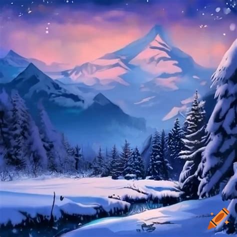 Snowy mountain valley during christmas
