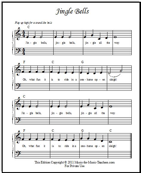 Jingle Bells Sheet Music for Beginner Piano Students