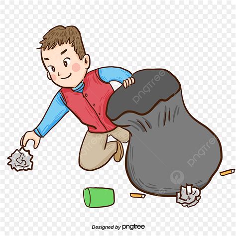 Picking Up Garbage Clipart Vector, Boy Volunteers Pick Up Garbage And ...