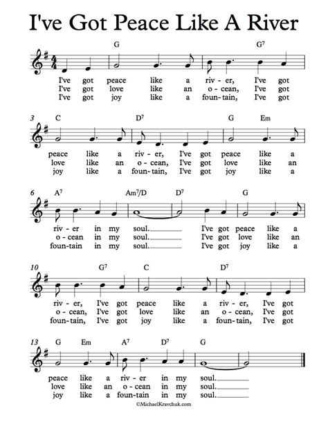 Free Lead Sheet - I've Got Peace Like A River | Hymn sheet music, Sheet music, Choir songs