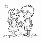 Kids Giving Each Other Flowers In Love Coloring Pages Outline Sketch  sketch template