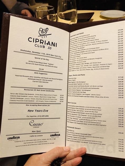 Cipriani Wall Street menu in New York, New York, USA