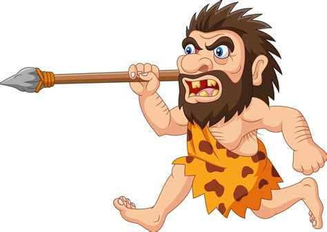 Cartoon caveman hunting with spear 8604921 Vector Art at Vecteezy