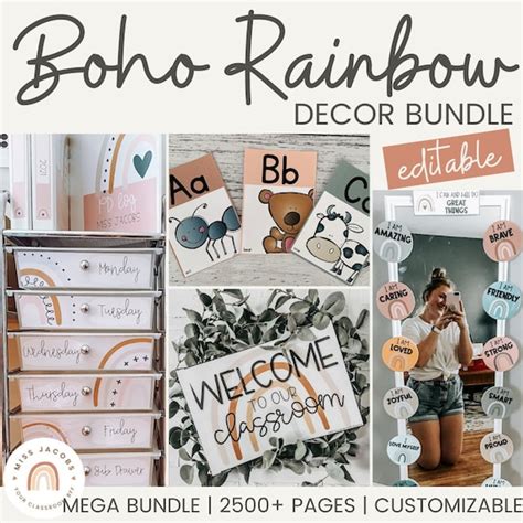 BOHO RAINBOW Classroom Decor Bundle Editable Neutral - Etsy