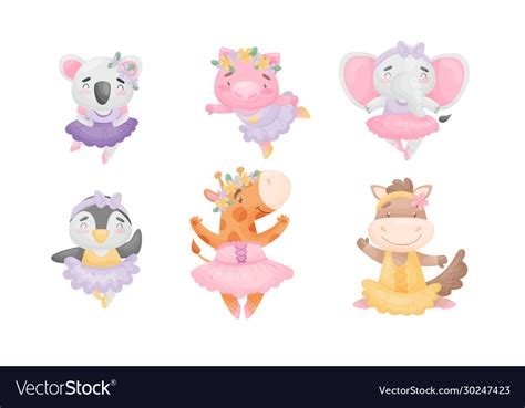 Cute cartoon animals in ballet skirt dancing Vector Image