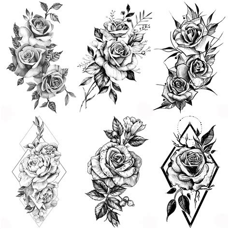 Realistic Rose Tattoo Outline