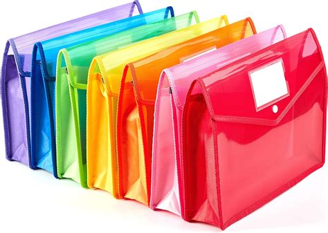 7 Pack A4 Plastic Wallet Folder Envelopes with Closure and Label Pocket, 2.8" Expansion, Letter ...