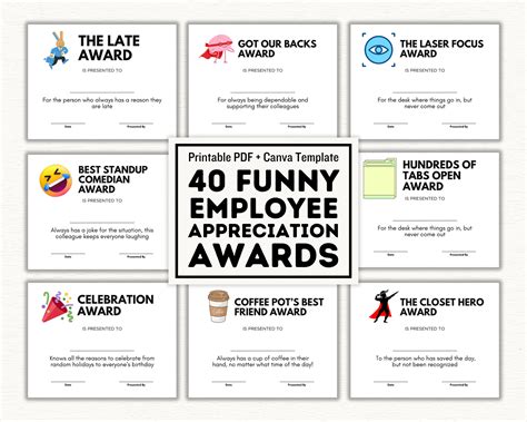 Funny 40 Employee Award Certificates, Printable PDF and Editable Canva ...