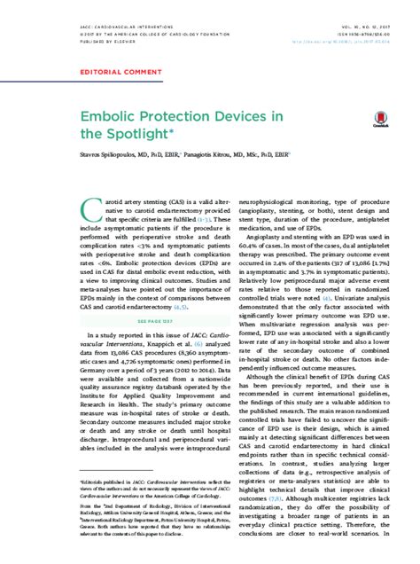 (PDF) Embolic Protection Devices in the Spotlight ∗ | Stavros Spiliopoulos - Academia.edu