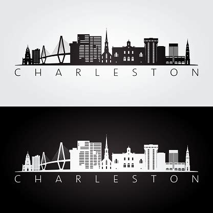 Charleston Usa Skyline And Landmarks Silhouette Black And White Design ...