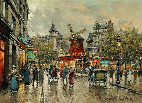 Le Moulin Rouge Place Blanche a Montmartre Painting | Antoine Blanchard Oil Paintings