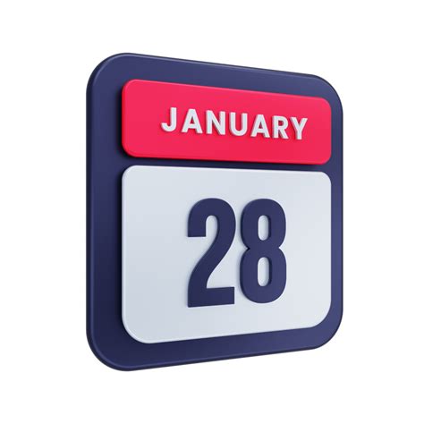 January Realistic Calendar Icon 3D Illustration Date January 28 ...