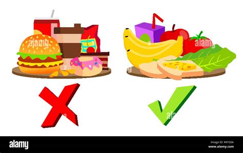 Healthy And Unhealthy Food Concept Vector. Isolated Cartoon ...