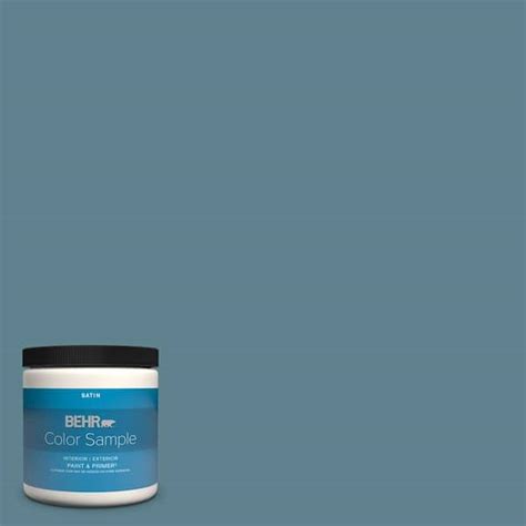 BEHR PREMIUM PLUS 8 oz. #S470-5 Blueprint Satin Enamel Interior/Exterior Paint & Primer Color ...