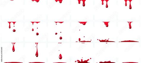 Dripping blood animation. Red paint splash for game, murder or crime scene with bloody splatter ...