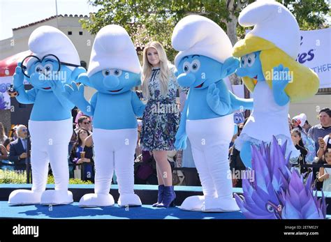 Meghan Trainor with the Smurfs at the "Smurfs: The Lost Village" Los Angeles Premiere held at ...