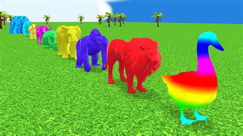 Paint Animals Gorilla Cow Tiger Lion Elephant Fountain Crossing Animal Game - YouTube