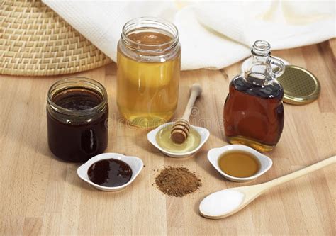 Granulated Sugar, Brown Sugar, Maple Syrup, Treacle and Honey Stock Image - Image of food, place ...